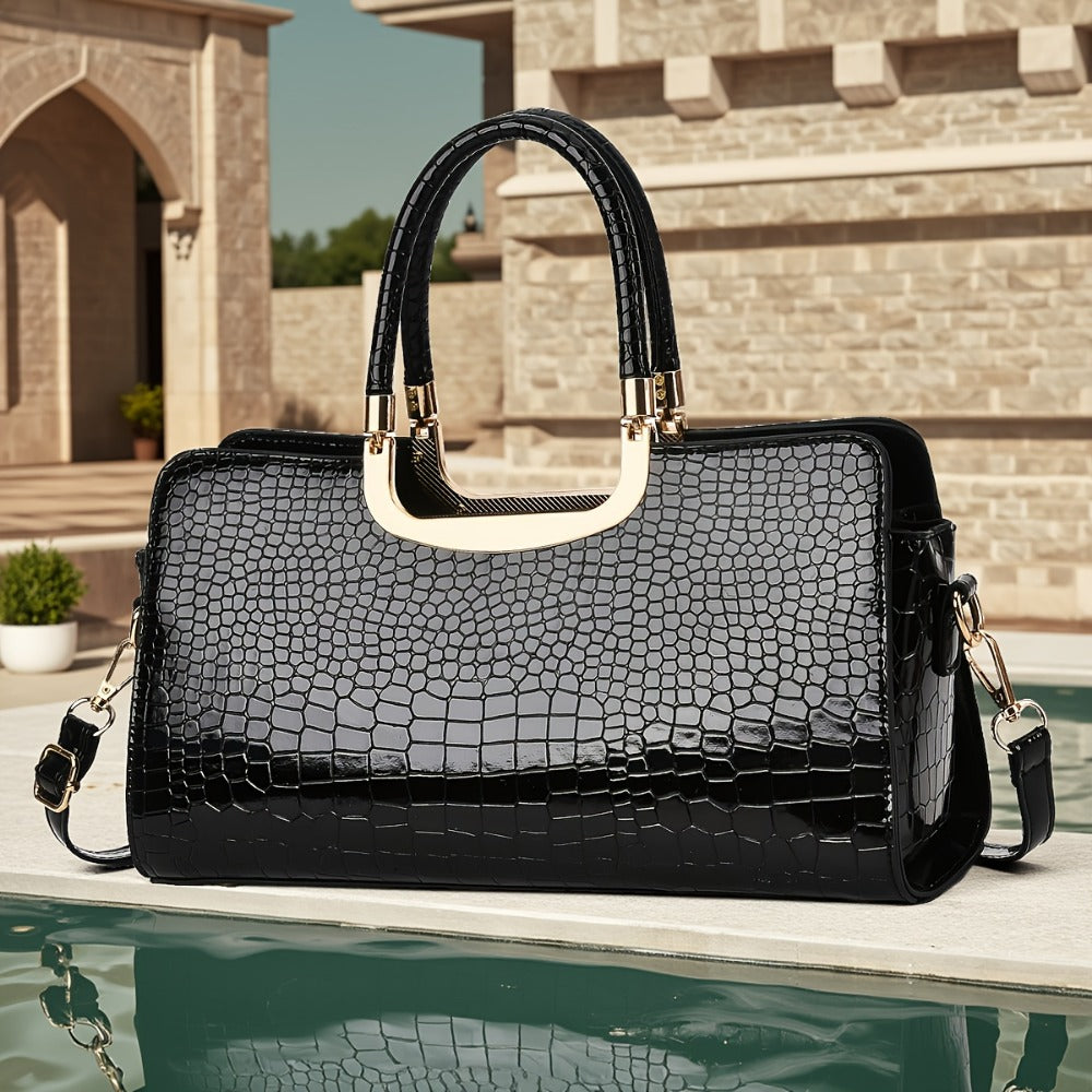 Crossbody Bag for Women – Polyester, Croc Print Glossy Evening Way – detail view 22