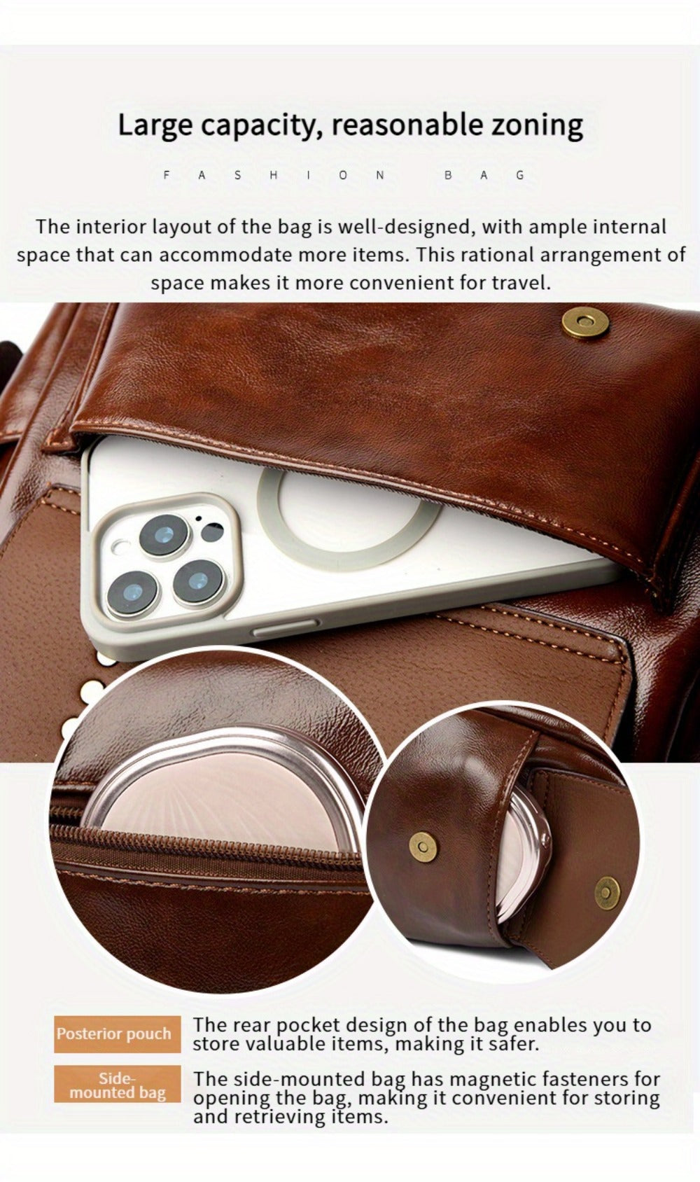 Crossbody Bag for Women – PU Leather, Large Capacity, Multi-Pocket, for Travel & – detail view 26