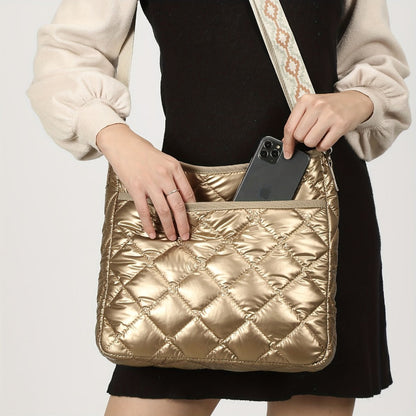 Crossbody Bag for Women – Quilted, Quilted Puffer Zipper Fashion Metallic – detail view 13