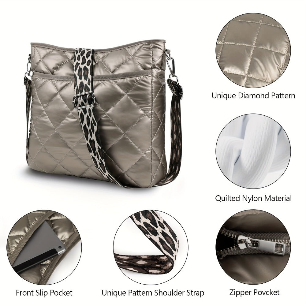 Crossbody Bag for Women – Quilted, Quilted Puffer Zipper Fashion Metallic – detail view 15