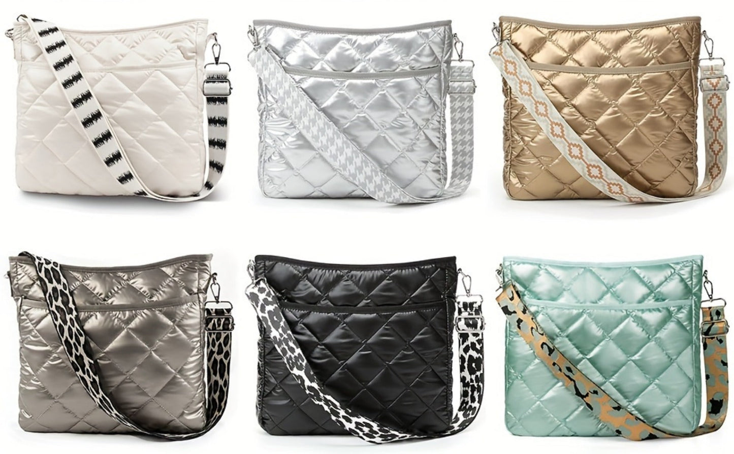 Crossbody Bag for Women – Quilted, Quilted Puffer Zipper Fashion Metallic – detail view 17