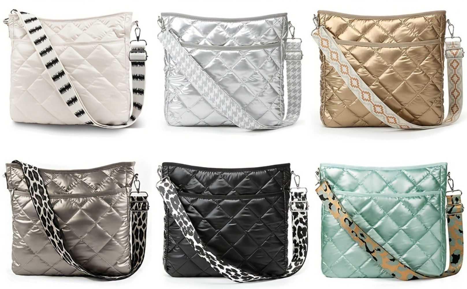 Crossbody Bag for Women – Quilted, Quilted Puffer Zipper Fashion Metallic – detail view 17