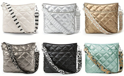 Crossbody Bag for Women – Quilted, Quilted Puffer Zipper Fashion Metallic – detail view 17