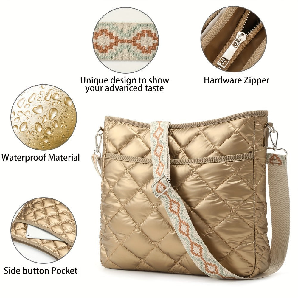 Crossbody Bag for Women – Quilted, Quilted Puffer Zipper Fashion Metallic – detail view 19