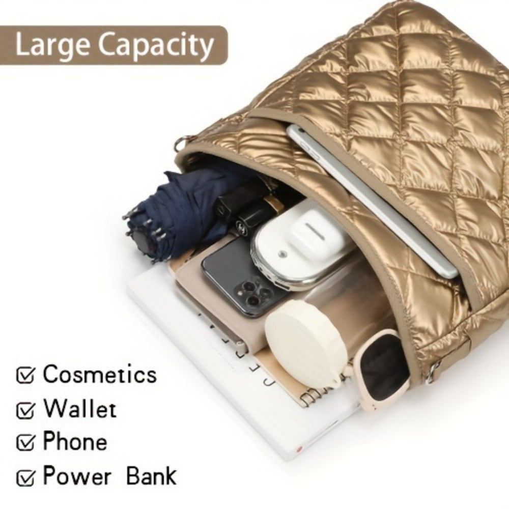 Crossbody Bag for Women – Quilted, Quilted Puffer Zipper Fashion Metallic – detail view 20