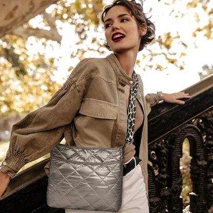 Crossbody Bag for Women – Quilted, Quilted Puffer Zipper Fashion Metallic – front view