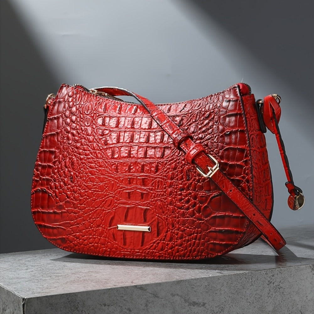 Crossbody Bag for Women – for Travel & Everyday Use, Crocodile Pattern Vintage Textured – front view