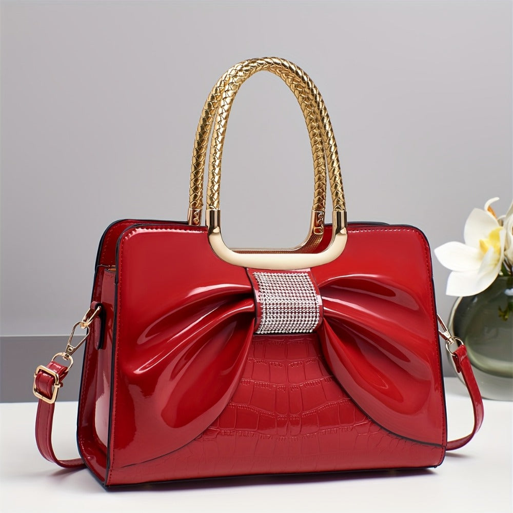 Crossbody Bag for Women – for Travel & Work, Bow Accent Faux Leather Luxury – alternate view