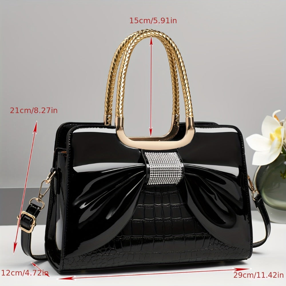Crossbody Bag for Women – for Travel & Work, Bow Accent Faux Leather Luxury – detail view 2