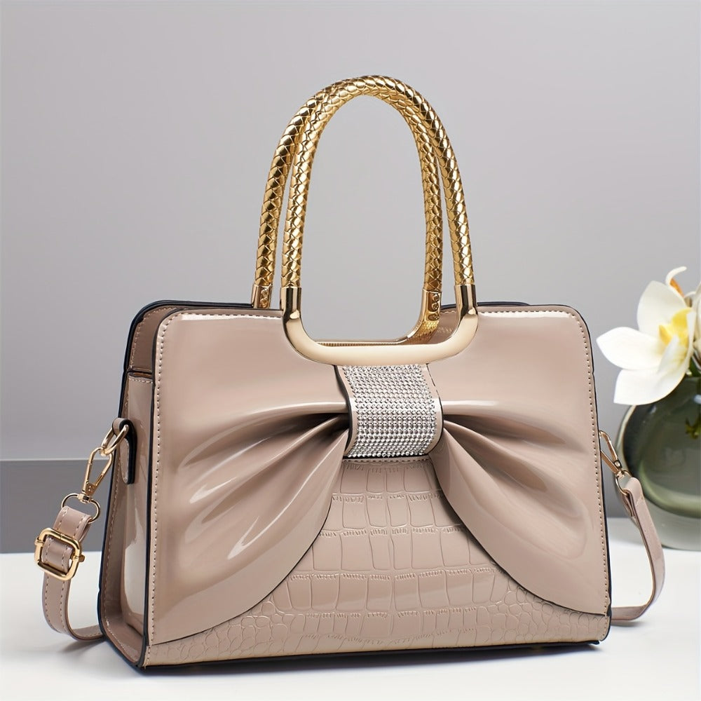 Crossbody Bag for Women – for Travel & Work, Bow Accent Faux Leather Luxury – detail view 6