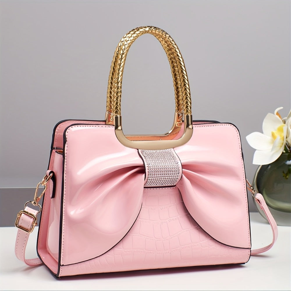 Crossbody Bag for Women – for Travel & Work, Bow Accent Faux Leather Luxury – detail view 8
