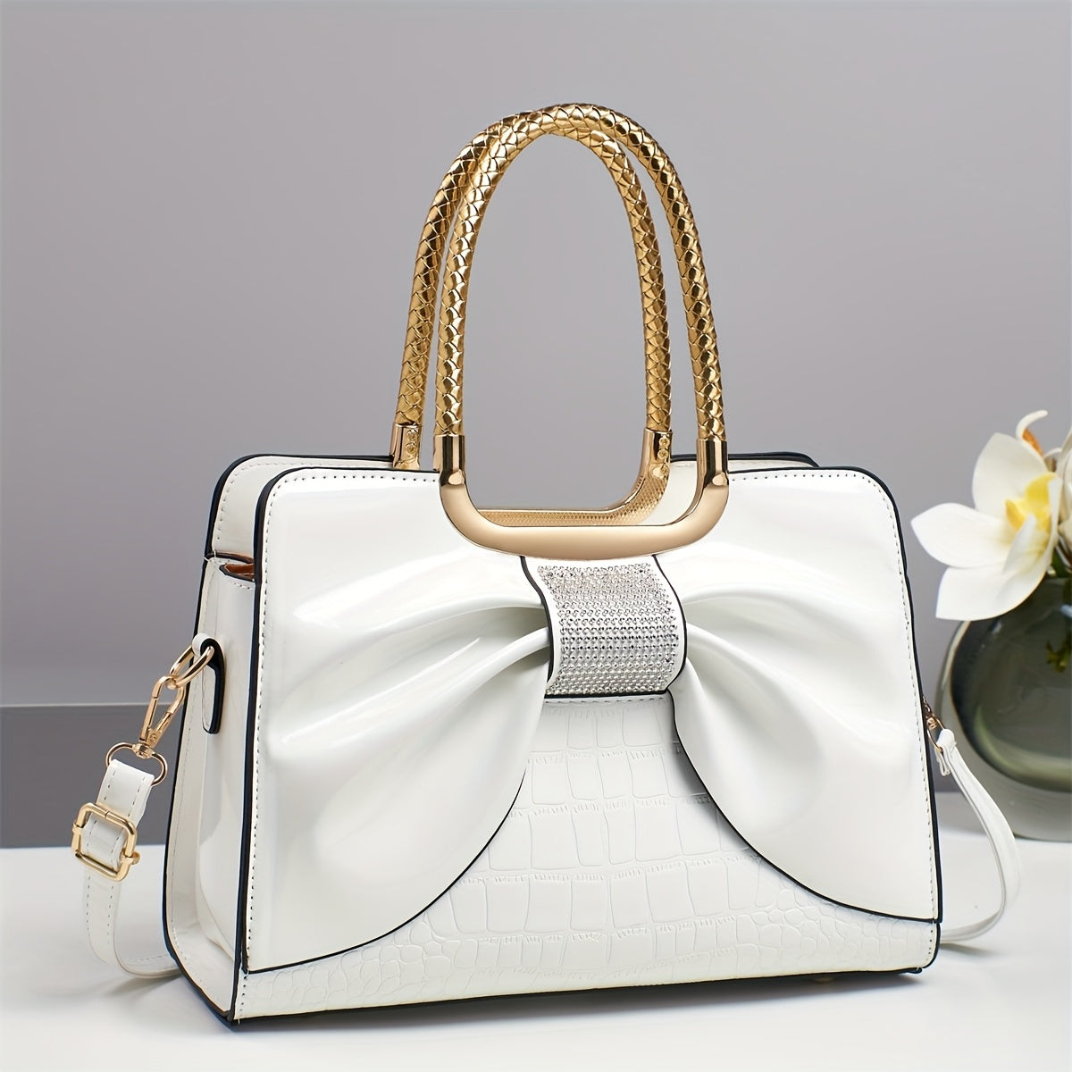 Crossbody Bag for Women – for Travel & Work, Bow Accent Faux Leather Luxury – detail view 13
