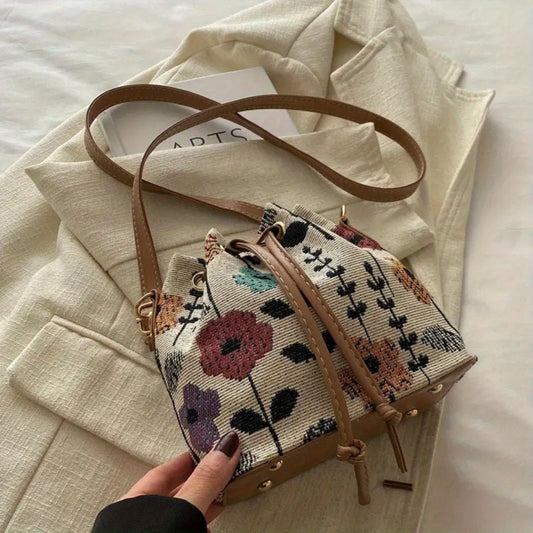 Crossbody Bag for Women – for Travel & Work, Floral Bucket Ethnic Drawstring Boho – detail view 2