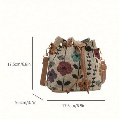 Crossbody Bag for Women – for Travel & Work, Floral Bucket Ethnic Drawstring Boho – detail view 4