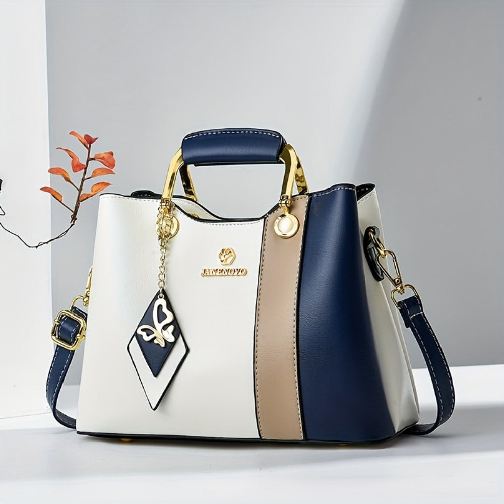 Crossbody Bag for Women – for Travel & Work, Color Block Navy White Contrast – detail view 2