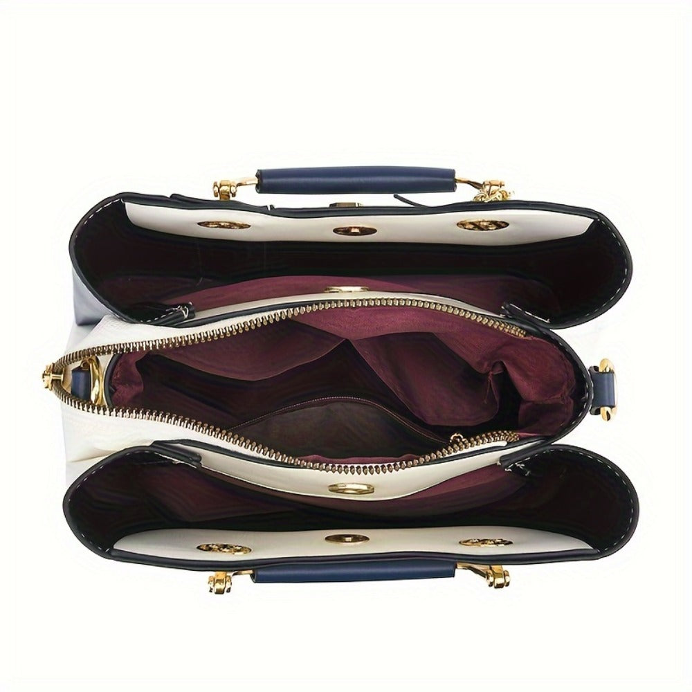 Crossbody Bag for Women – for Travel & Work, Color Block Navy White Contrast – detail view 5