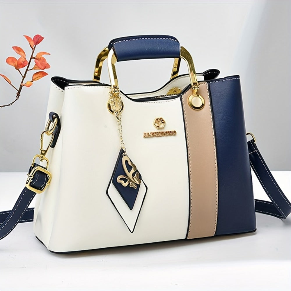 Crossbody Bag for Women – for Travel & Work, Color Block Navy White Contrast – front view