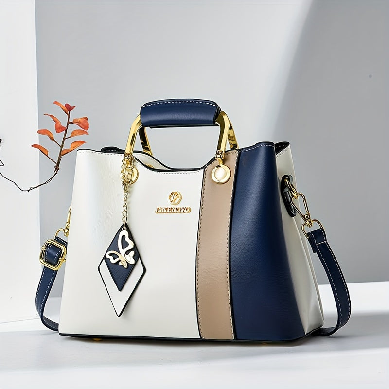 Crossbody Bag for Women – for Travel & Work, Color Block Navy White Contrast – detail view 9