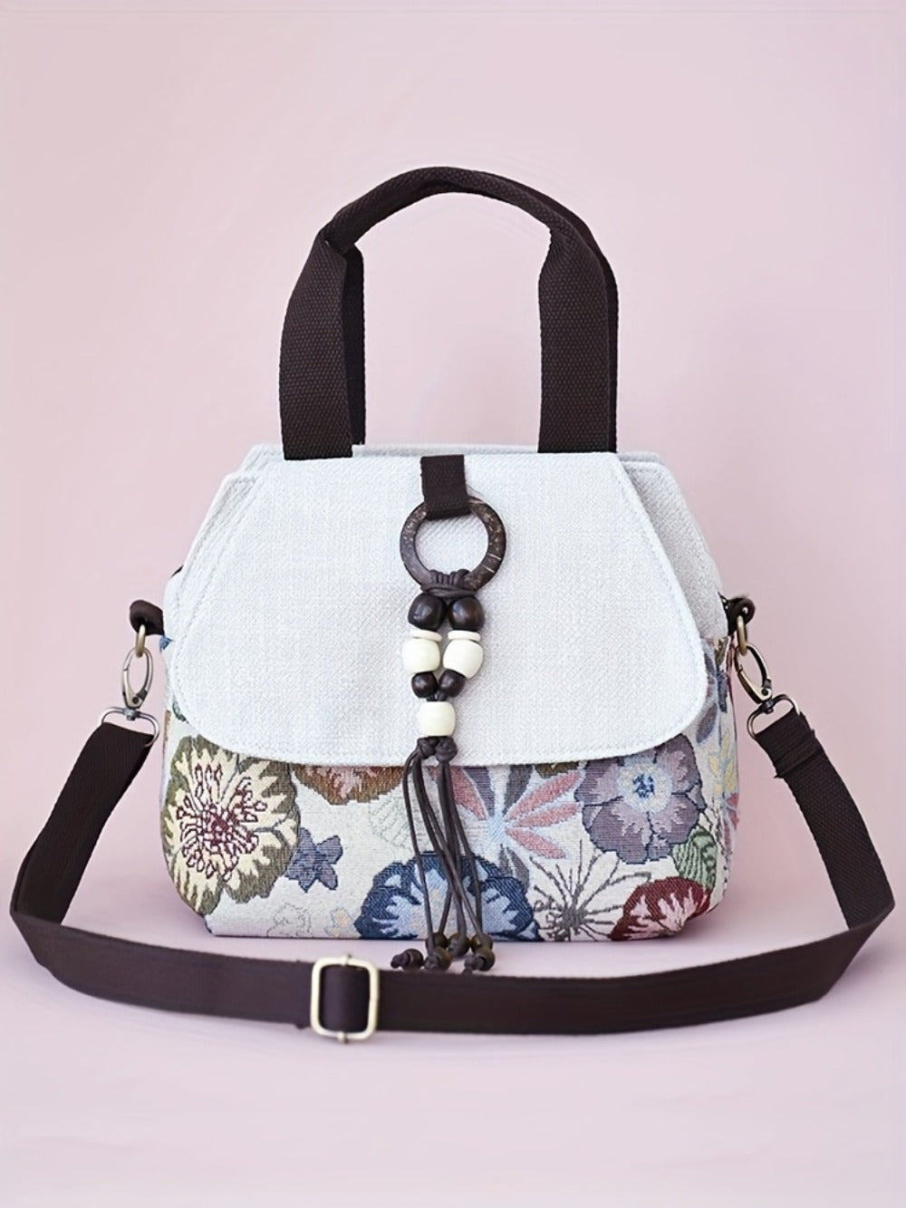 Crossbody Bag for Women – for Travel, Boho Floral Beaded Accent Multi – detail view 9