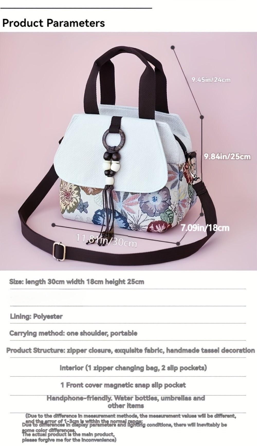 Crossbody Bag for Women – for Travel, Boho Floral Beaded Accent Multi – detail view 10