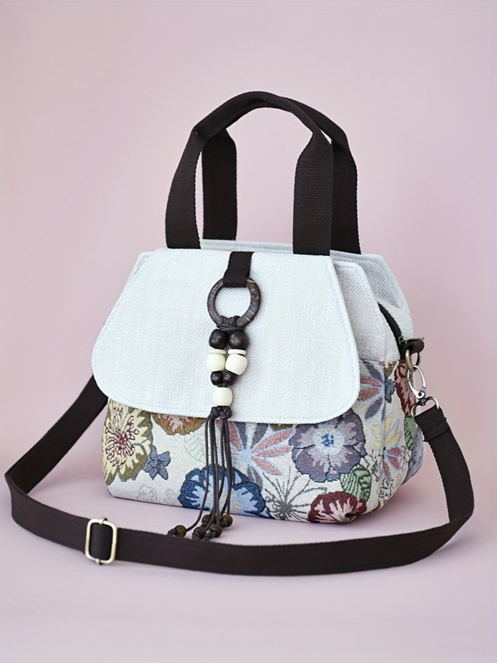 Crossbody Bag for Women – for Travel, Boho Floral Beaded Accent Multi – detail view 12