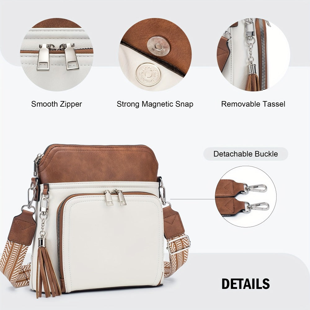 Crossbody Bag for Women – for Travel, Faux Leather Boho Tassel Chic – detail view 15