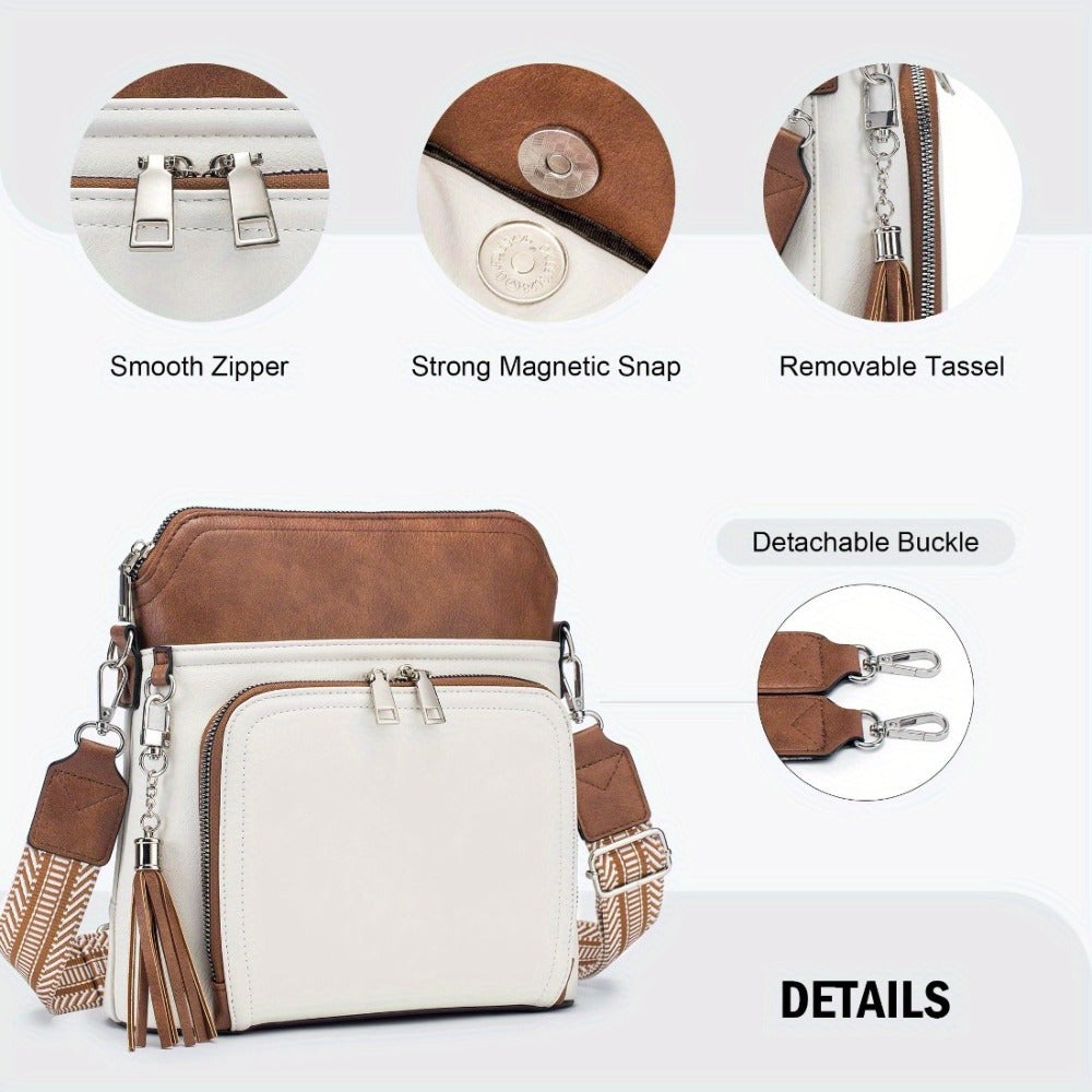Crossbody Bag for Women – for Travel, Faux Leather Boho Tassel Chic – detail view 6
