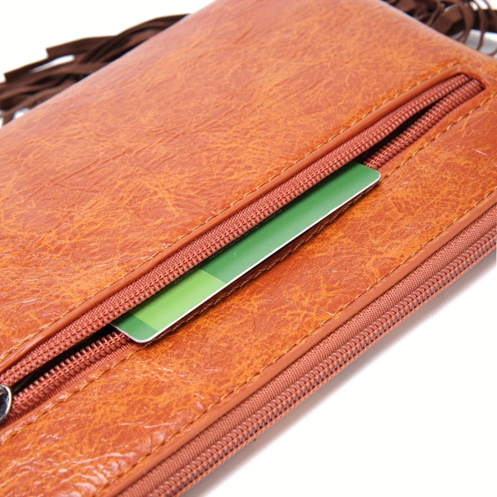Crossbody Bag for Women – for Travel, Woven Tassel Vintage Floral Fringe – detail view 10