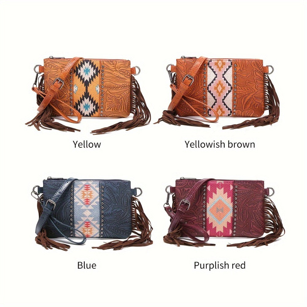 Crossbody Bag for Women – for Travel, Woven Tassel Vintage Floral Fringe – detail view 11