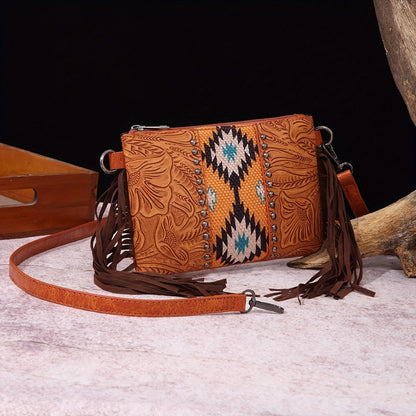 Crossbody Bag for Women – for Travel, Woven Tassel Vintage Floral Fringe – alternate view