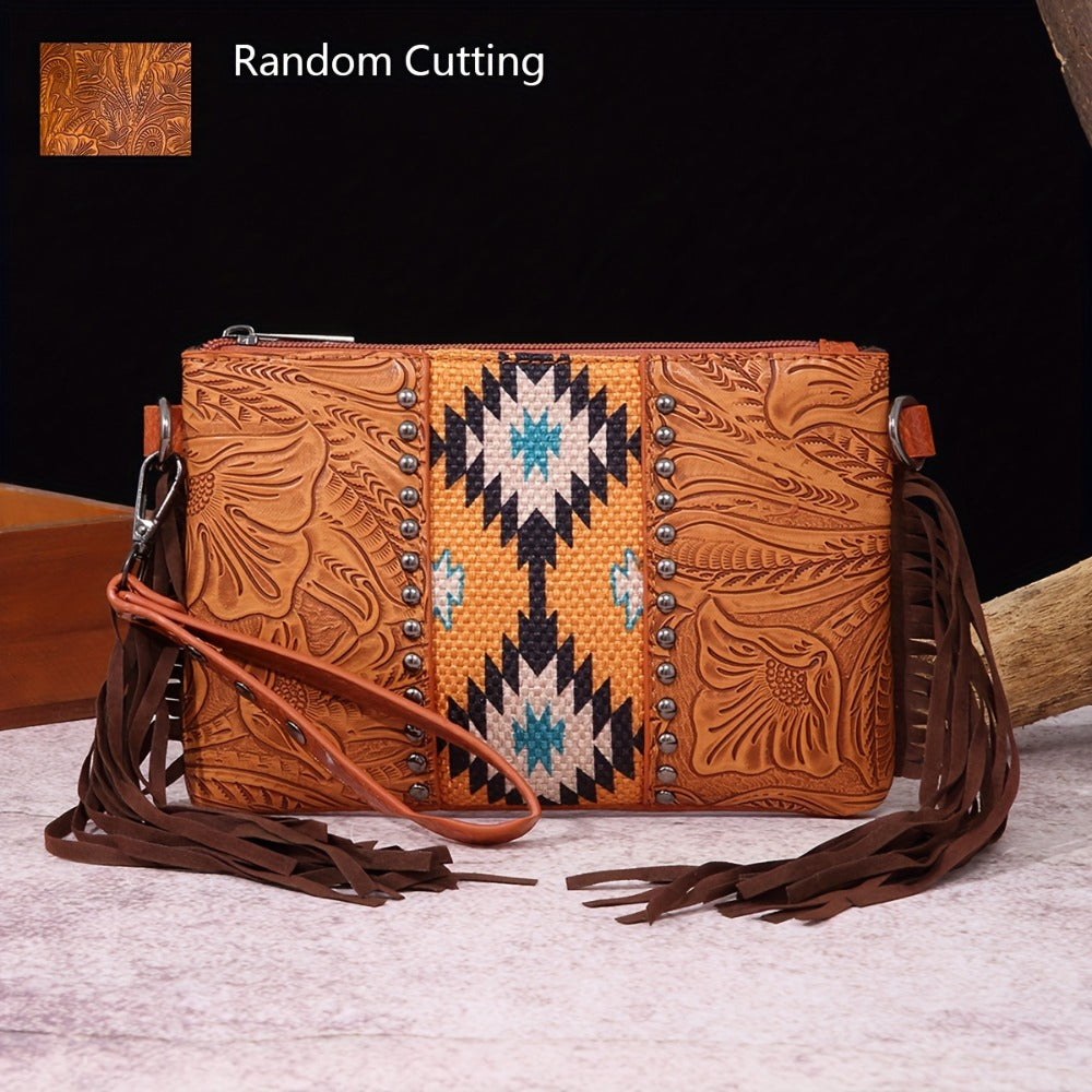 Crossbody Bag for Women – for Travel, Woven Tassel Vintage Floral Fringe – detail view 2