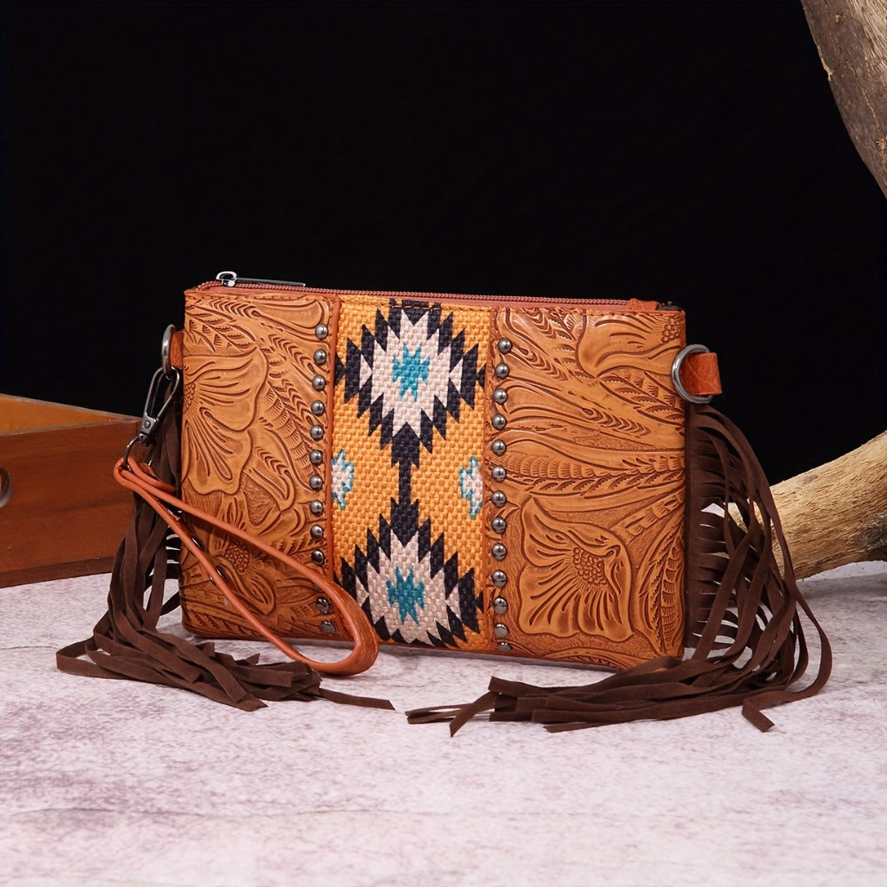 Crossbody Bag for Women – for Travel, Woven Tassel Vintage Floral Fringe – detail view 3