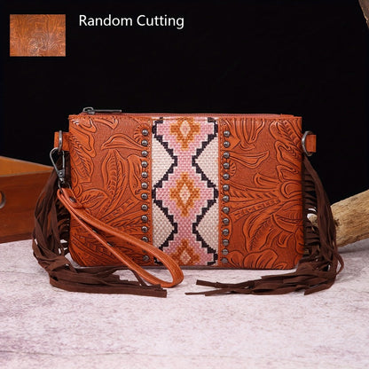 Crossbody Bag for Women – for Travel, Woven Tassel Vintage Floral Fringe – detail view 4