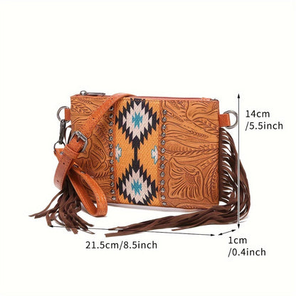 Crossbody Bag for Women – for Travel, Woven Tassel Vintage Floral Fringe – detail view 5