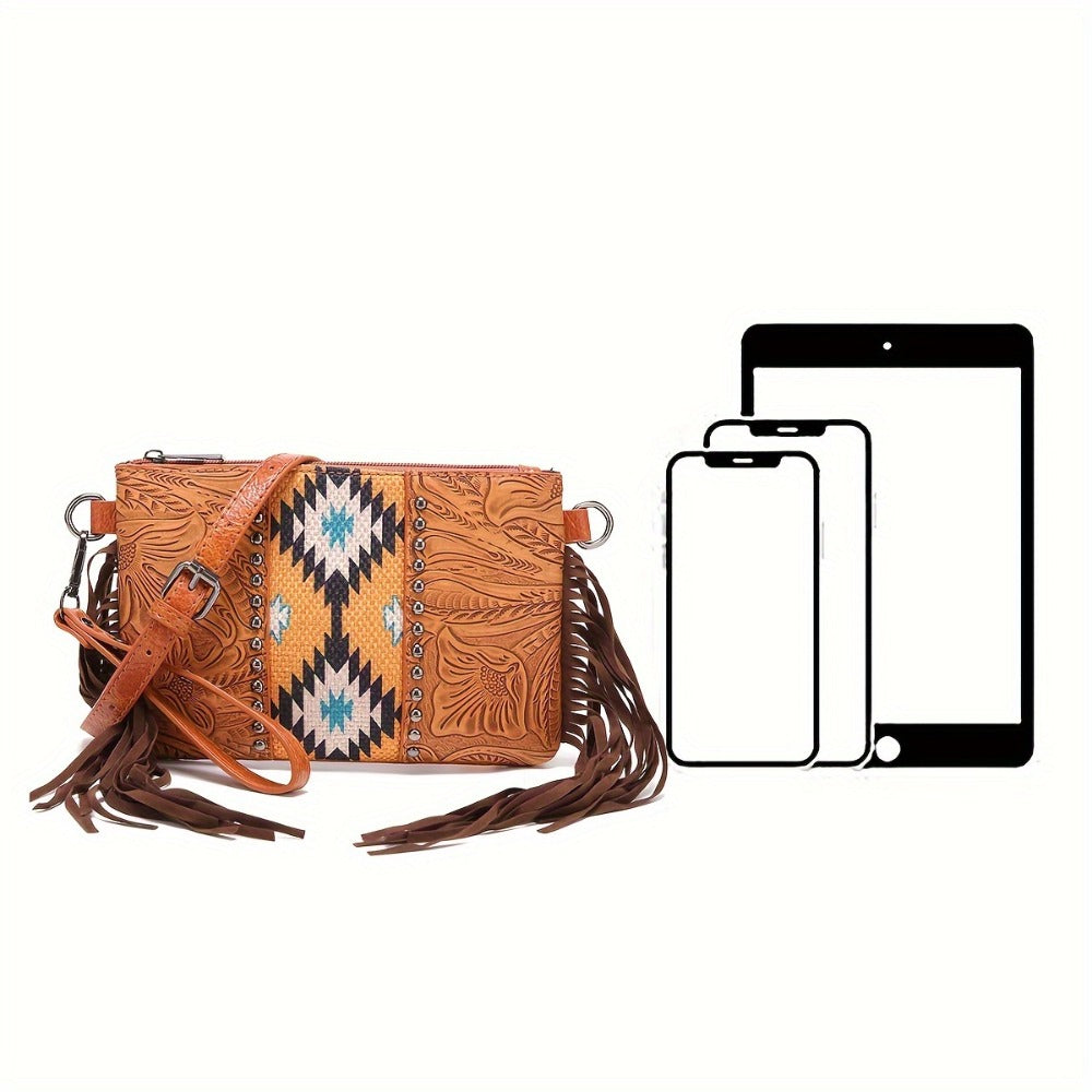 Crossbody Bag for Women – for Travel, Woven Tassel Vintage Floral Fringe – detail view 8