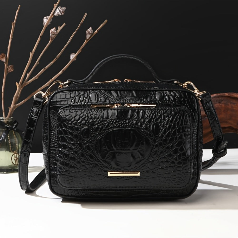 Crossbody Bag for Women – Vegan Leather, Crocodile Pattern Top Handle Satchel – detail view 9