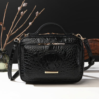 Crossbody Bag for Women – Vegan Leather, Crocodile Pattern Top Handle Satchel – detail view 9