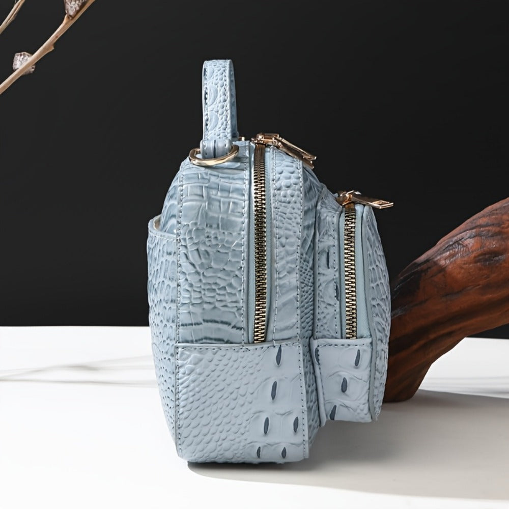 Crossbody Bag for Women – Vegan Leather, Crocodile Pattern Top Handle Satchel – detail view 10