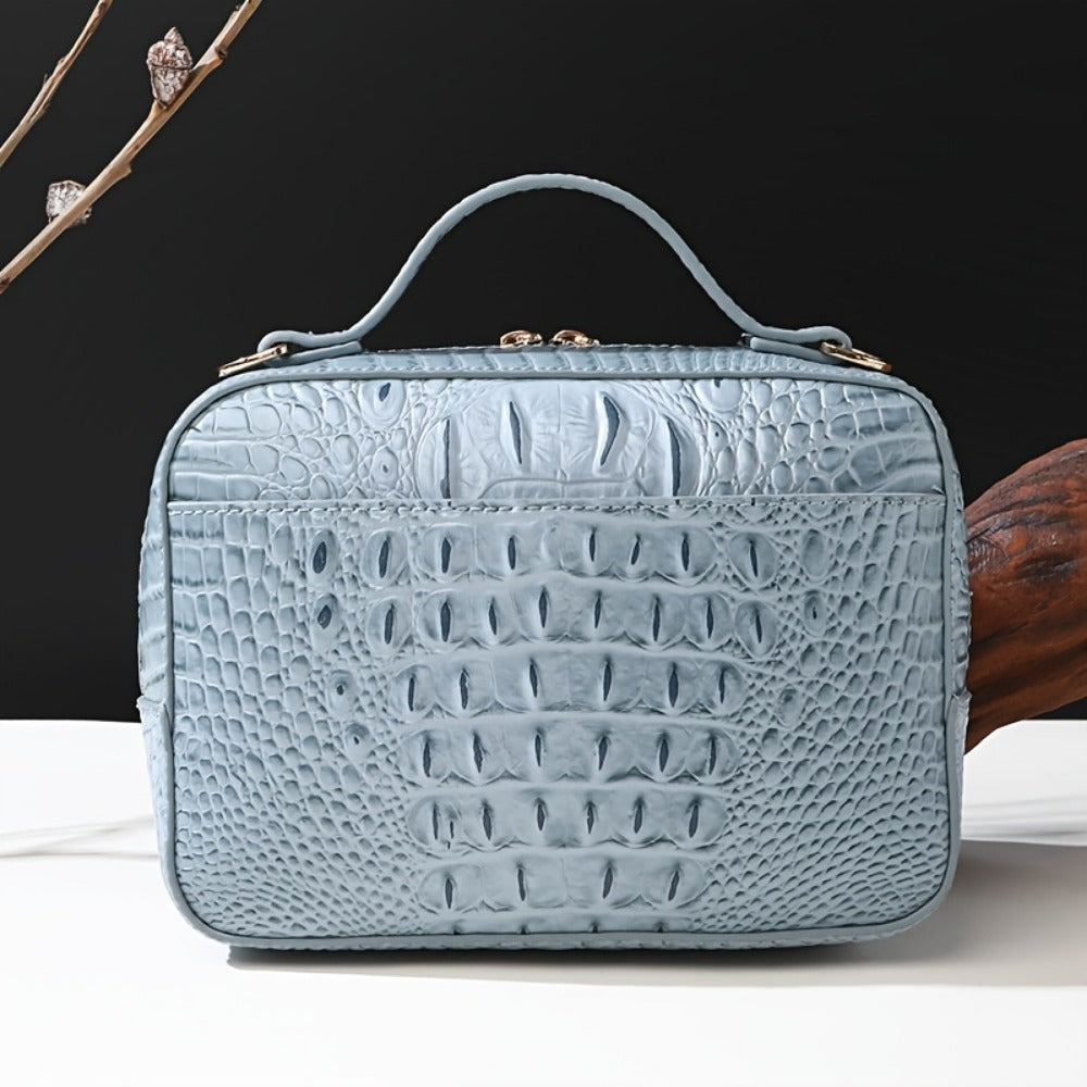 Crossbody Bag for Women – Vegan Leather, Crocodile Pattern Top Handle Satchel – detail view 11