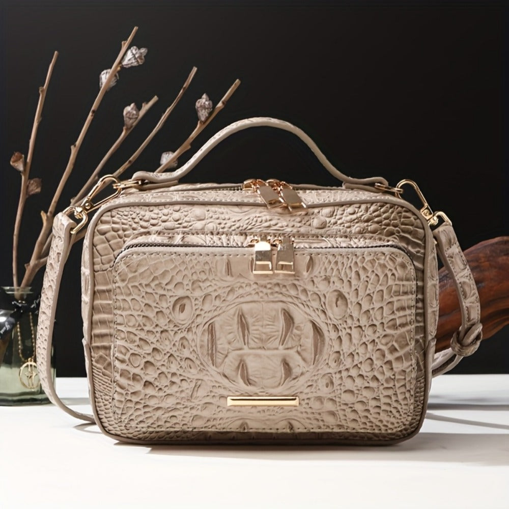 Crossbody Bag for Women – Vegan Leather, Crocodile Pattern Top Handle Satchel – detail view 12