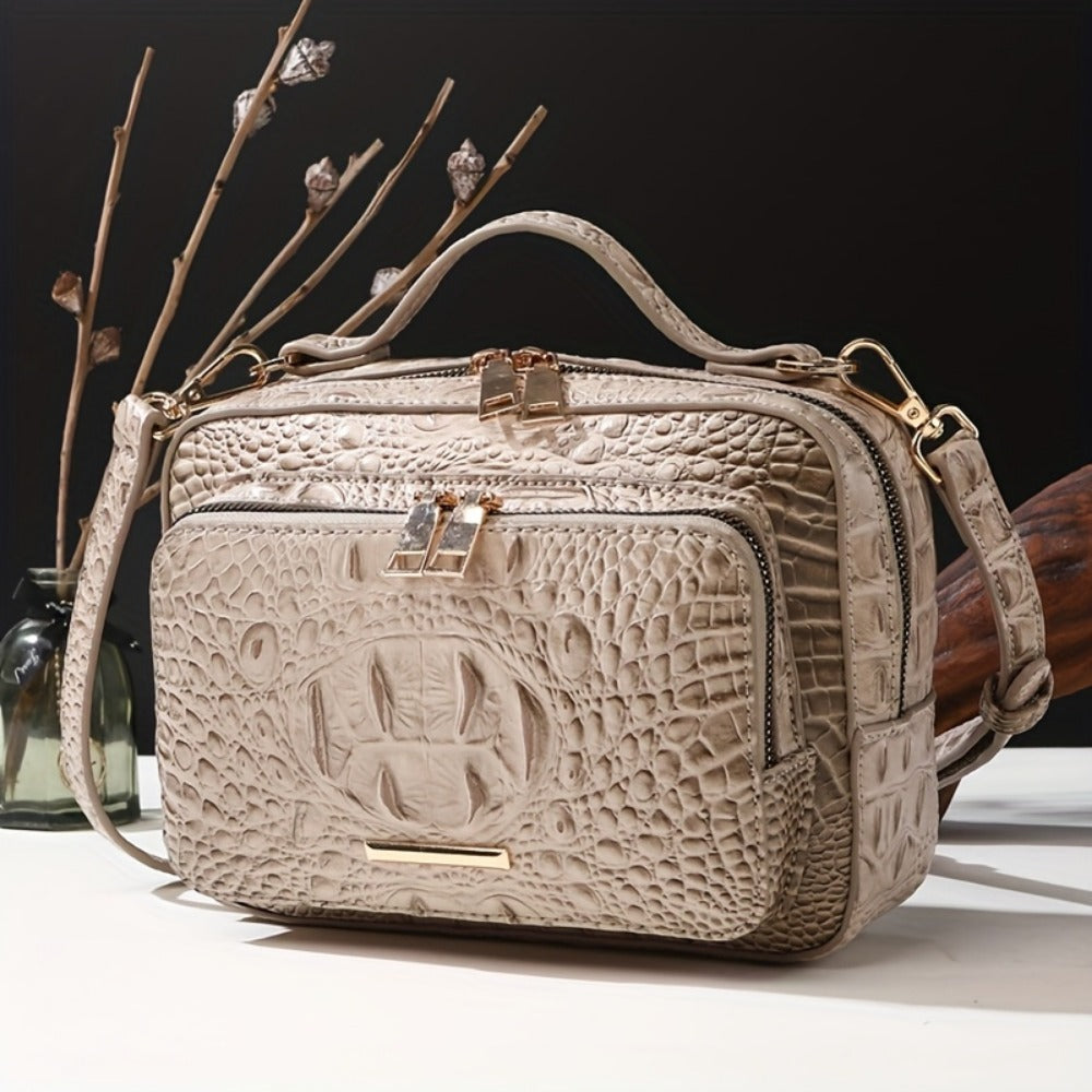 Crossbody Bag for Women – Vegan Leather, Crocodile Pattern Top Handle Satchel – detail view 13