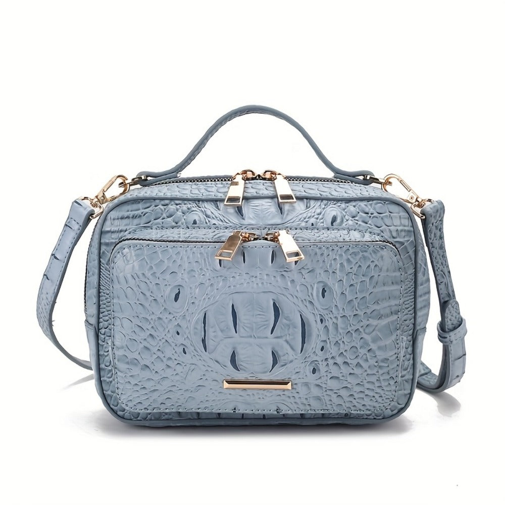 Crossbody Bag for Women – Vegan Leather, Crocodile Pattern Top Handle Satchel – detail view 17