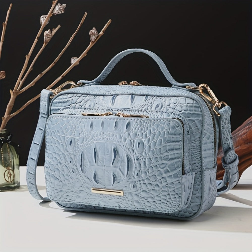 Crossbody Bag for Women – Vegan Leather, Crocodile Pattern Top Handle Satchel – alternate view