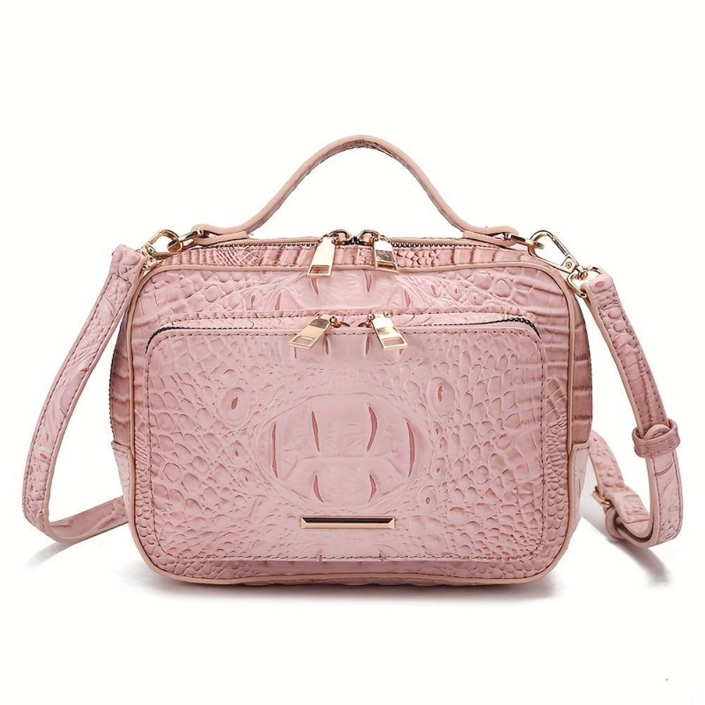 Crossbody Bag for Women – Vegan Leather, Crocodile Pattern Top Handle Satchel – detail view 2