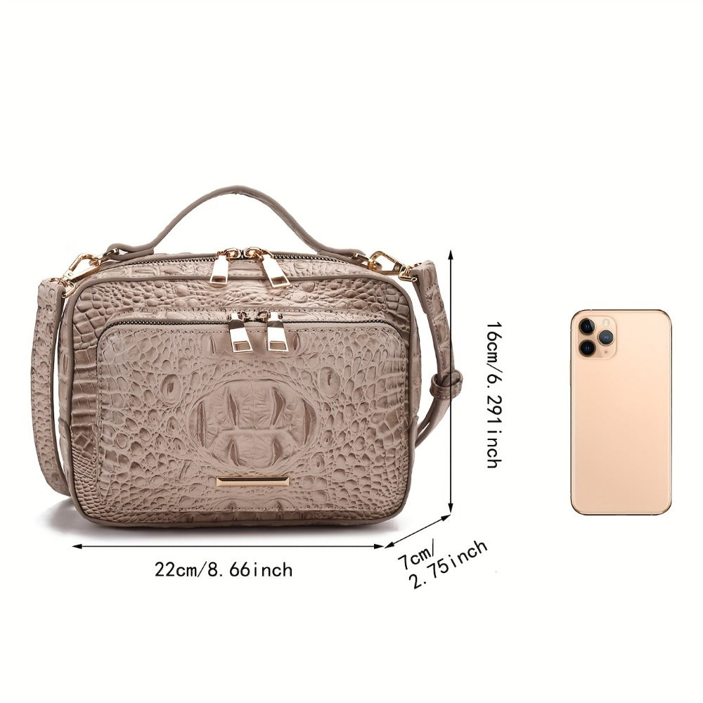 Crossbody Bag for Women – Vegan Leather, Crocodile Pattern Top Handle Satchel – detail view 3