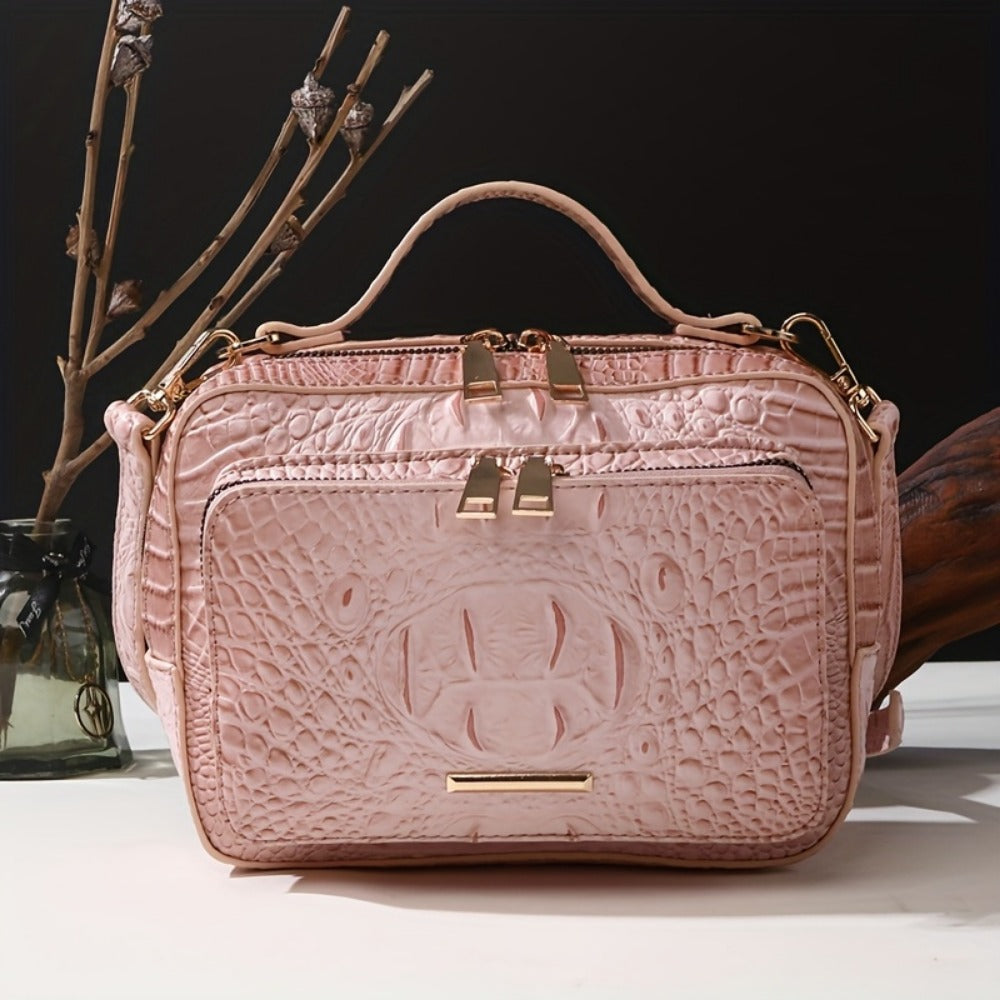 Crossbody Bag for Women – Vegan Leather, Crocodile Pattern Top Handle Satchel – detail view 6