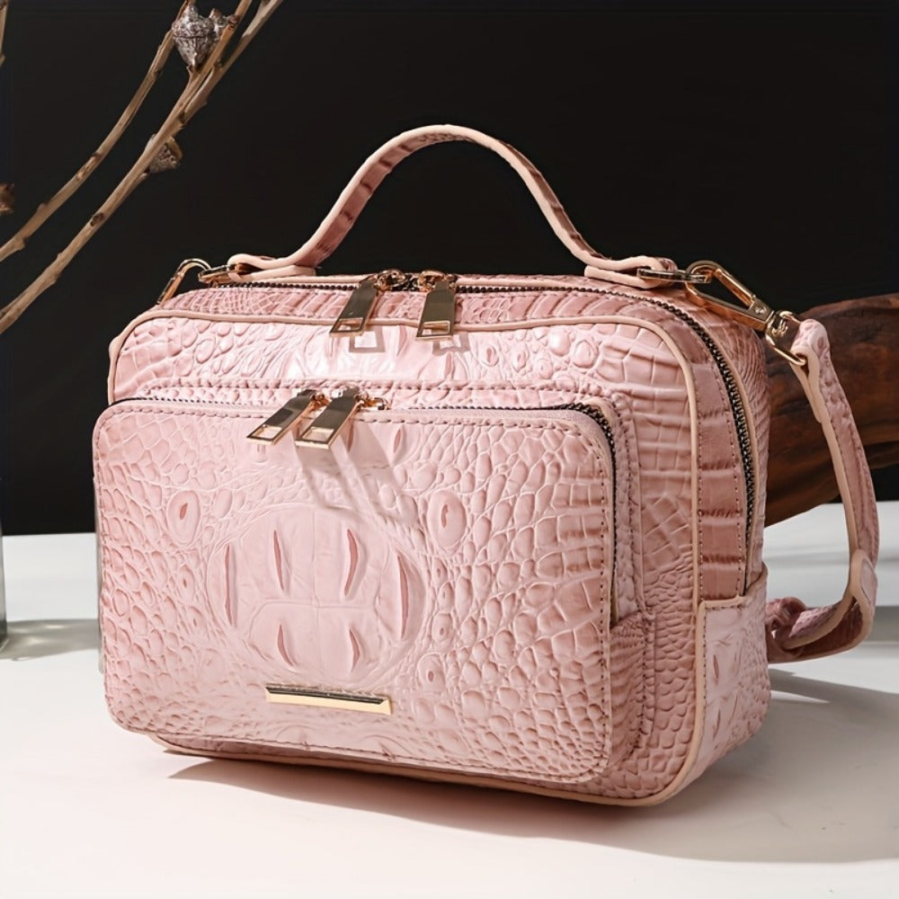 Crossbody Bag for Women – Vegan Leather, Crocodile Pattern Top Handle Satchel – detail view 7