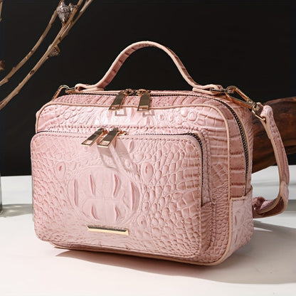 Crossbody Bag for Women – Vegan Leather, Crocodile Pattern Top Handle Satchel – detail view 7