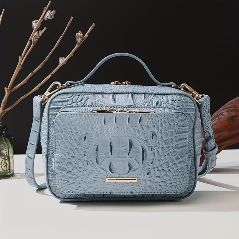 Crossbody Bag for Women – Vegan Leather, Crocodile Pattern Top Handle Satchel – front view