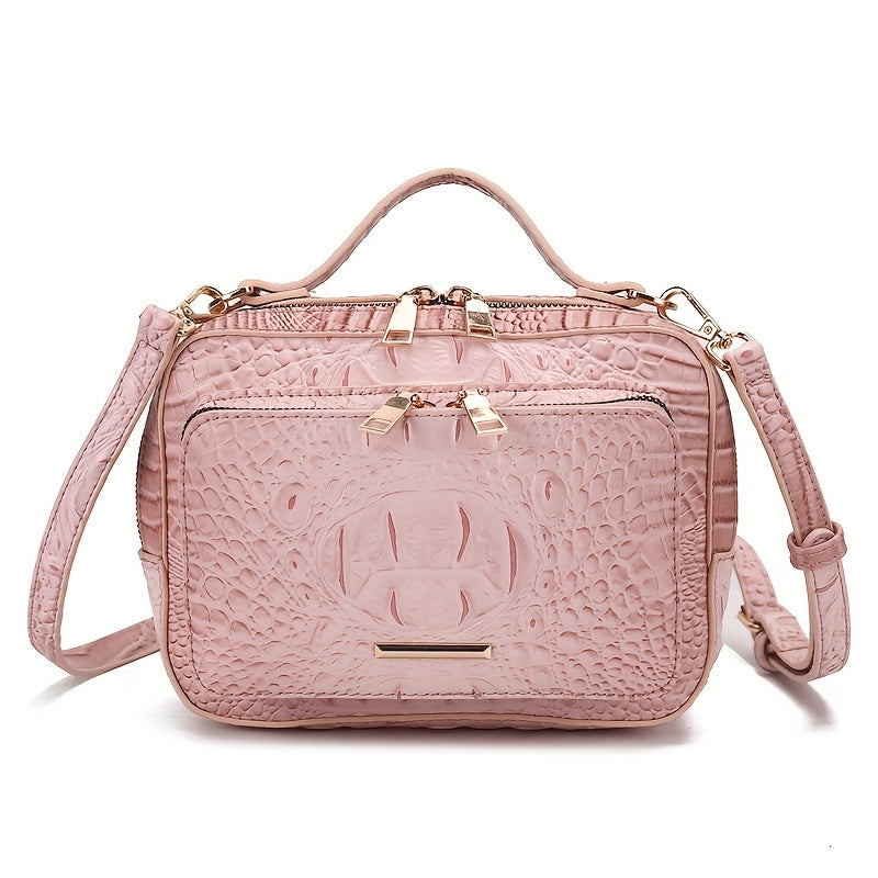 Crossbody Bag for Women – Vegan Leather, Crocodile Pattern Top Handle Satchel – detail view 19